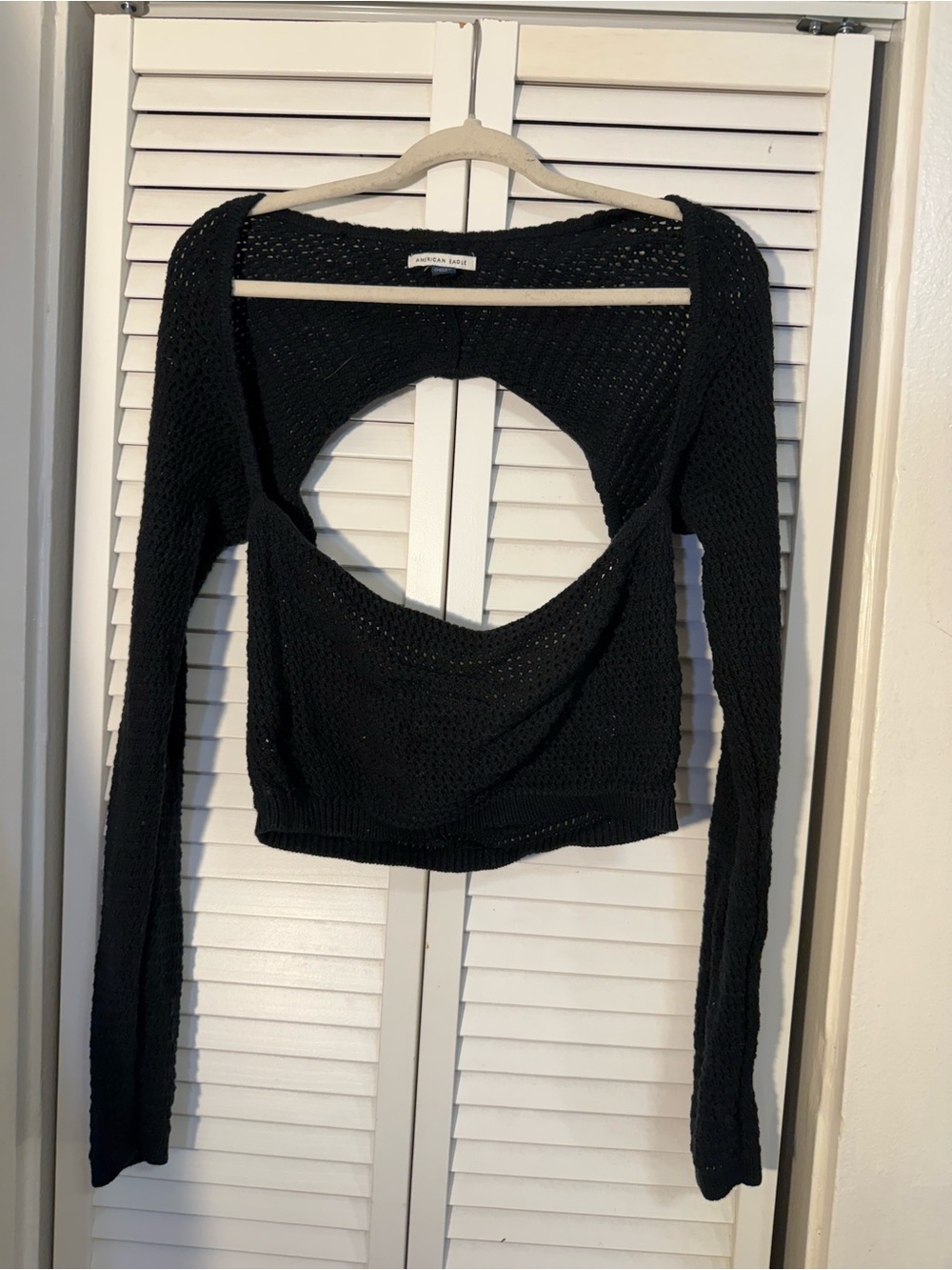 American Eagle Outfitters Black Open-Back Long Sleeve Knit Top